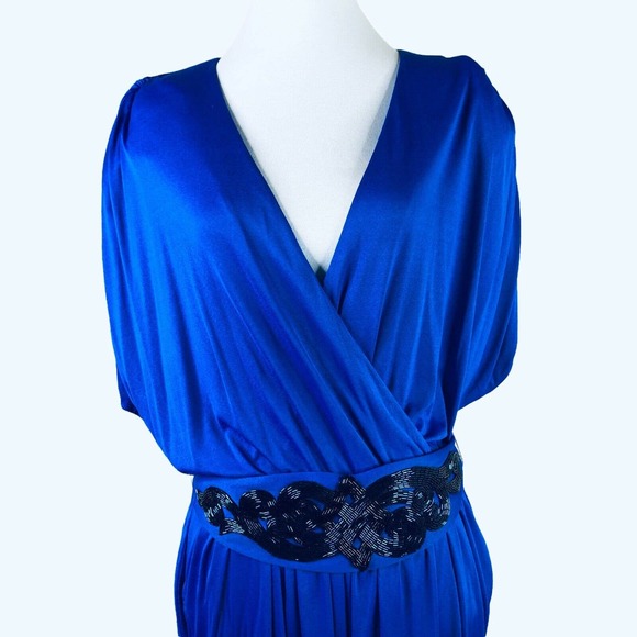 L Rothschild Vintage Jumpsuit Royal Blue Beaded Embellished Belted - Picture 2 of 11